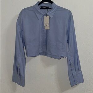 NWT Zara Light Blue Cropped Button-Up Shirt